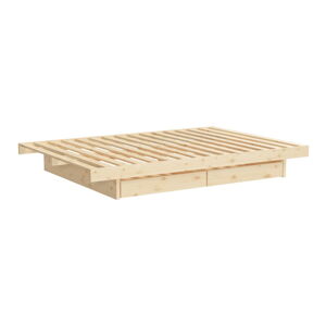 Dvoulůžková postel z borovicového dřeva s úložným prostorem Karup Design Kanso, 140 x 200 cm