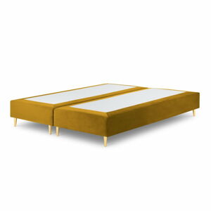 Hořčicově žlutá sametová dvoulůžková postel Mazzini Beds Lia, 160 x 200 cm