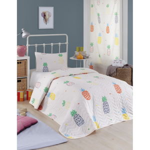 Set přehozu přes postel a povlaku na polštář s příměsí bavlny Eponj Home Joke Ananas Cream, 160 x 220 cm