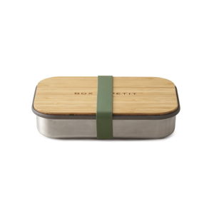 Zelený nerezový svačinový box s bambusovým víkem Black + Blum Bamboo, 900 ml