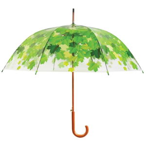 Transparentní větruodolný holový deštník se zelenými detaily Esschert Design Ambiance Birdcage Leaf, ⌀ 92,5 cm
