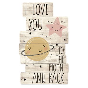Dřevěná nástěnná dekorace Tanuki I Love You To The Moon, 30 x 48 cm