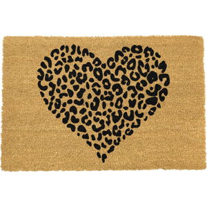Černá rohožka z přírodního kokosového vlákna Artsy Doormats Leopard Heart, 40 x 60 cm