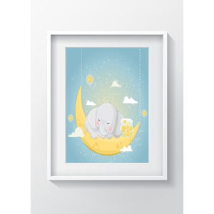 Nástěnný obraz OYO Kids Elephant Sleeping On The Moon, 24 x 29 cm