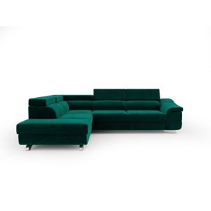 Lahvově zelená rozkládací rohová pohovka se sametovým potahem Windsor & Co Sofas Apollon, levý roh