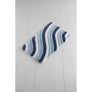 Modro-bílá koupelnová předložka Waves Trismo, 100 x 60 cm