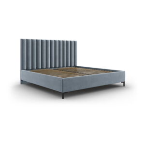 Světle modrá čalouněná dvoulůžková postel s úložným prostorem s roštem 200x200 cm Casey – Mazzini Beds