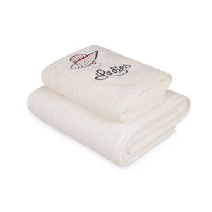Set bílého ručníku a bílé osušky s barevným detailem Ladies