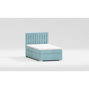 Světle modrá čalouněná jednolůžková postel s úložným prostorem s roštem 100x200 cm Bunny – Ropez