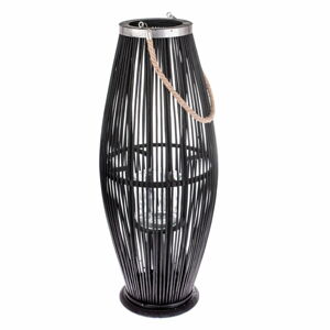 Černá skleněná lucerna s bambusovou konstrukcí Dakls, výška 71 cm