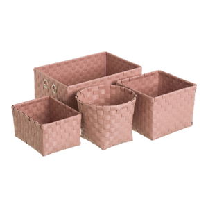 Sada 4 pudrově růžových úložných košíků Unimasa
