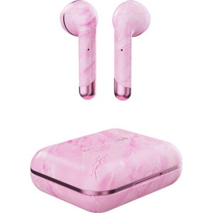 Růžová bezdrátová sluchátka s krabičkou Happy Plugs Air 1 Marble