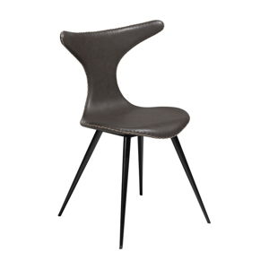 Tmavě šedá kožená jídelní židle z eko kůže s černým kovovým podnožím DAN–FORM Denmark Dolphin