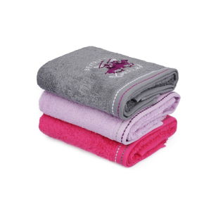 Sada 3 růžovo-šedých bavlněných ručníků na ruce do koupelny, 90 x 50 cm