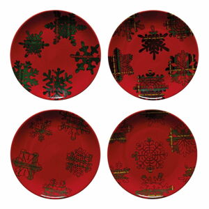 Sada 4 červeno-černých dezertních talířů z kameniny Casafina Snowflake, ø 21,6 cm