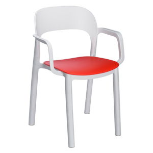 Sada 4 bílých zahradních židlí s červeným sedákem a područkami Resol Ona