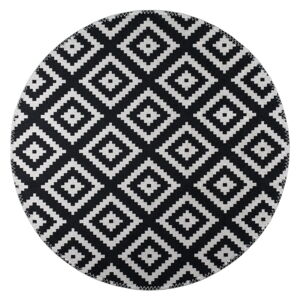 Černo-bílý pratelný kulatý koberec ø 80 cm – Vitaus