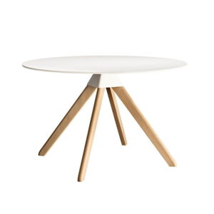 Bílý jídelní stůl s podnožím z bukového dřeva Magis Cuckoo, ø 75 cm
