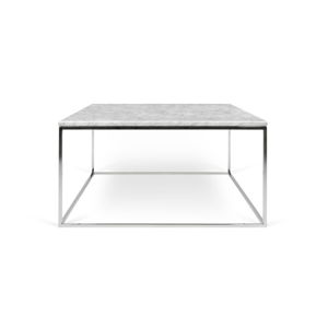 Bílý mramorový konferenční stolek s chromovými nohami TemaHome Gleam, 75 x 75 cm