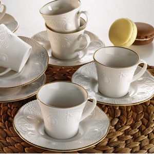 Sada 6 porcelánových šálků na čaj s podšálkem Kutahya Stitched