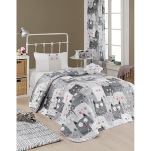 Set přehozu přes postel a povlaku na polštář s příměsí bavlny Eponj Home Duvarda Kediler Grey, 160 x 220 cm