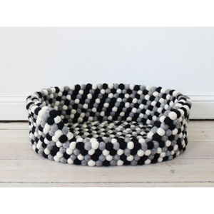 Černo-bílý kuličkový vlněný pelíšek pro domácí zvířata Wooldot Ball Pet Basket, 60 x 40 cm