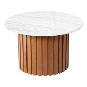 Bílý mramorový konferenční stolek s podnožím z dubového dřeva RGE Moon, ⌀ 85 cm