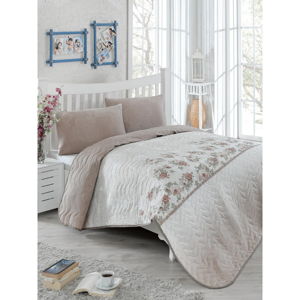Set přehozu přes postel a povlaku na polštář s příměsí bavlny Eponj Home Lustro Brown, 160 x 220 cm