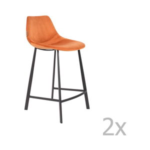 Sada 2 oranžových barových židlí se sametovým potahem Dutchbone, výška 91 cm