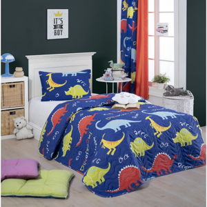 Set přehozu přes postel a povlaku na polštář s příměsí bavlny Eponj Home Dinazorus Blue, 160 x 220 cm