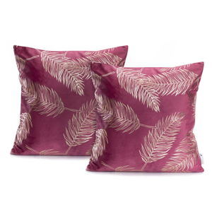 Sada 2 růžových povlaků na polštáře DecoKing Golden Leafes Pink, 45 x 45 cm