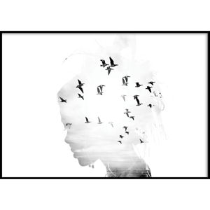 Nástěnný obraz GIRL/SILHOUETTE/BIRDS, 70 x 100 cm