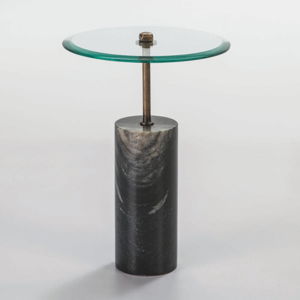 Odkládací stolek ze skla a černého mramoru Thai Natura Johny, Ø 39 cm