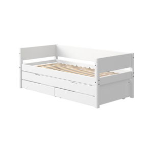 Bílá dětská postel s přídavným výsuvným lůžkem a úložným prostorem Flexa White