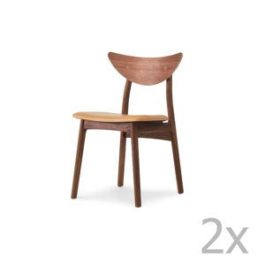 Sada 2 jídelních židlí z masivního ořechového dřeva s hnědým sedákem WOOD AND VISION Chief