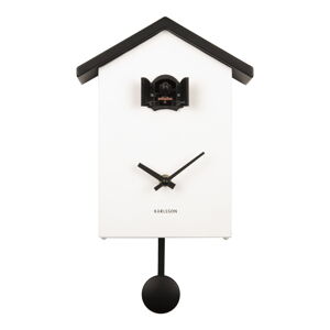 Černo-bílé kyvadlové hodiny Karlsson Cuckoo, 25 x 20 cm