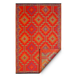 Oranžovo-fialový oboustranný venkovní koberec z recyklovaného plastu Fab Hab Lhasa Orange & Violet, 90 x 150 cm