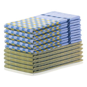 Sada 10 žluto-modrých bavlněných utěrek DecoKing Louie, 50 x 70 cm
