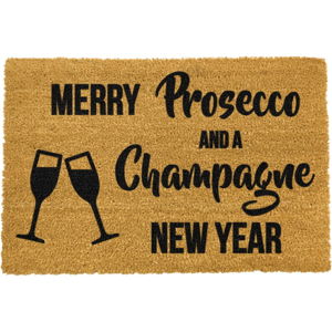 Černá rohožka z přírodního kokosového vlákna Artsy Doormats Champagne New Year, 40 x 60 cm