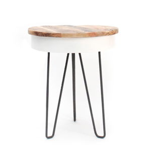 Bílý odkládací stolek s dřevěnou deskou LABEL51 Saria