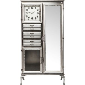Komoda ve stříbrné barvě se zrcadlem a hodinami Kare Design Buster, šířka 85 cm