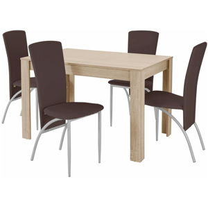 Set jídelního stolu a 4 tmavě hnědých jídelních židlí Støraa Lori Nevada Oak Brown