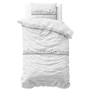 Bílé povlečení z bavlny na jednolůžko Sleeptime Goodnight my Love, 140 x 220 cm