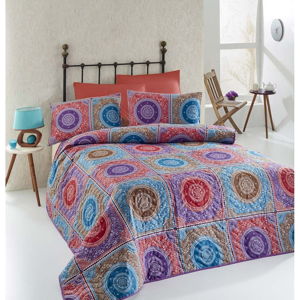 Set přehozu přes postel a povlaku na polštář s příměsí bavlny Eponj Home Ornament Purple, 160 x 220 cm