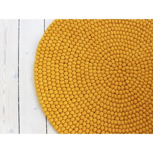Hořčicově žlutý kuličkový vlněný koberec Wooldot Ball Rugs, ⌀ 140 cm