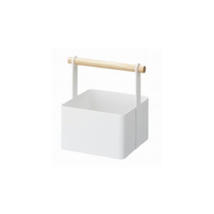 Bílý multifunkční box s detailem z bukového dřeva YAMAZAKI Tosca Tool Box, délka 16 cm