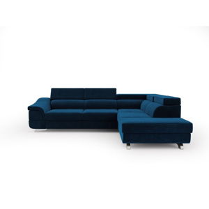 Královsky modrá rozkládací rohová pohovka se sametovým potahem Windsor & Co Sofas Apollon, pravý roh