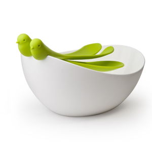 Bílo-zelený salátový set s mísou Qualy&CO Salad Bowl