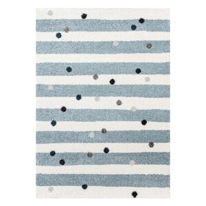 Bílo-modrý antialergenní dětský koberec 170x120 cm Stripes nad Dots - Yellow Tipi