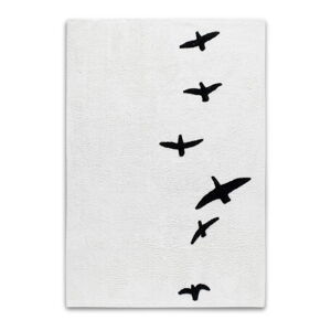 Černobílý ručně tkaný koberec s motivem ptáků HF Living, 120 x 170 cm